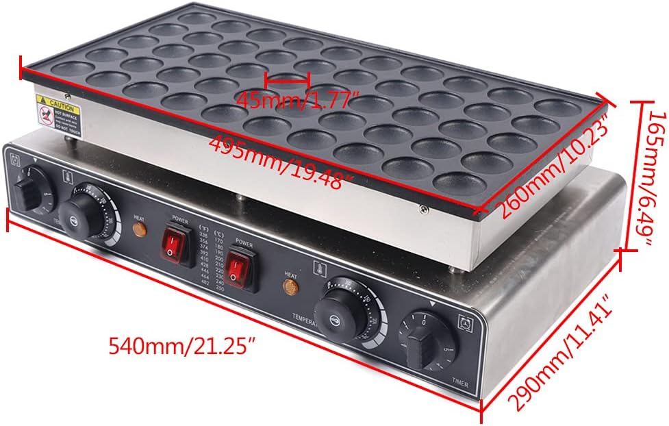 Waffle Ball Maker, 110V 1700W Commercial Bubble Shaped Waffle Ball Maker Electric Stainless Steel Rotatable Double-Head Heating Waffle Ball Making for Tea Shops, Snack Bars, Dessert Shops (50 Holes)