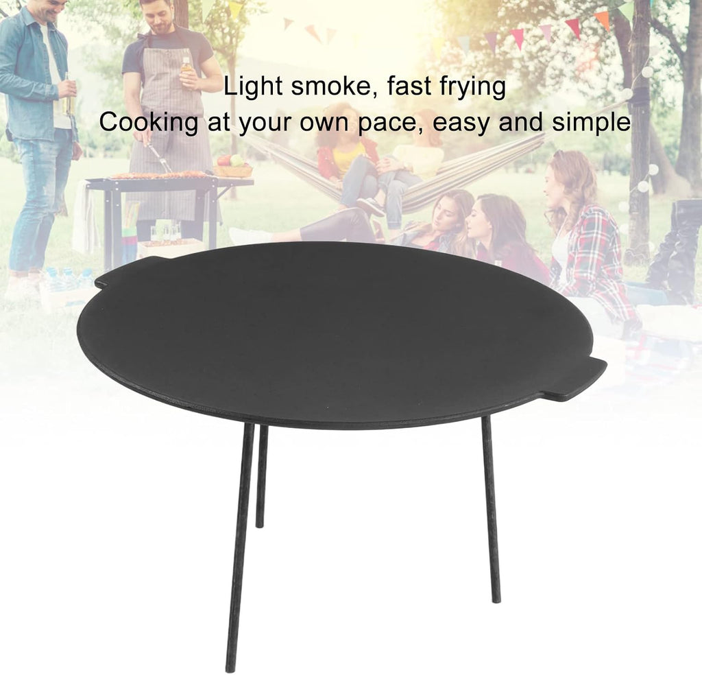BBQ Grill Pan Smokeless Heat Resistant Cast Iron Round BBQ Griddle for Indoor and Outdoor Camping and Barbecue Parties
