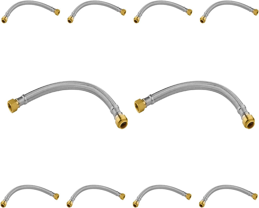 (10 Pack) Seelink 12-Inch Stainless Steel Flexible Water Heater Hose, 1/2' Push-Fit x 3/4' FIP, Push-to-Connect for Copper, PEX, and CPVC