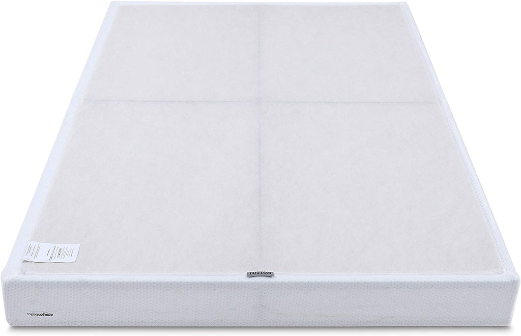 Amazon Basics Smart Box Spring Bed Base, 5-Inch Low Profile Height Mattress Foundation, Sturdy Durable Steel Support, Tool-Free Easy Assembly, Queen, 79' x 59.5' x 5', White