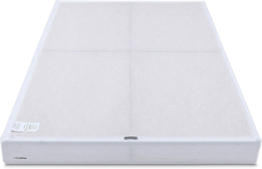 Amazon Basics Smart Box Spring Bed Base, 9-Inch Height Mattress Foundation, Tool-Free Easy Assembly, Metal Frame, Cal King, 83' x 71' x 9', White