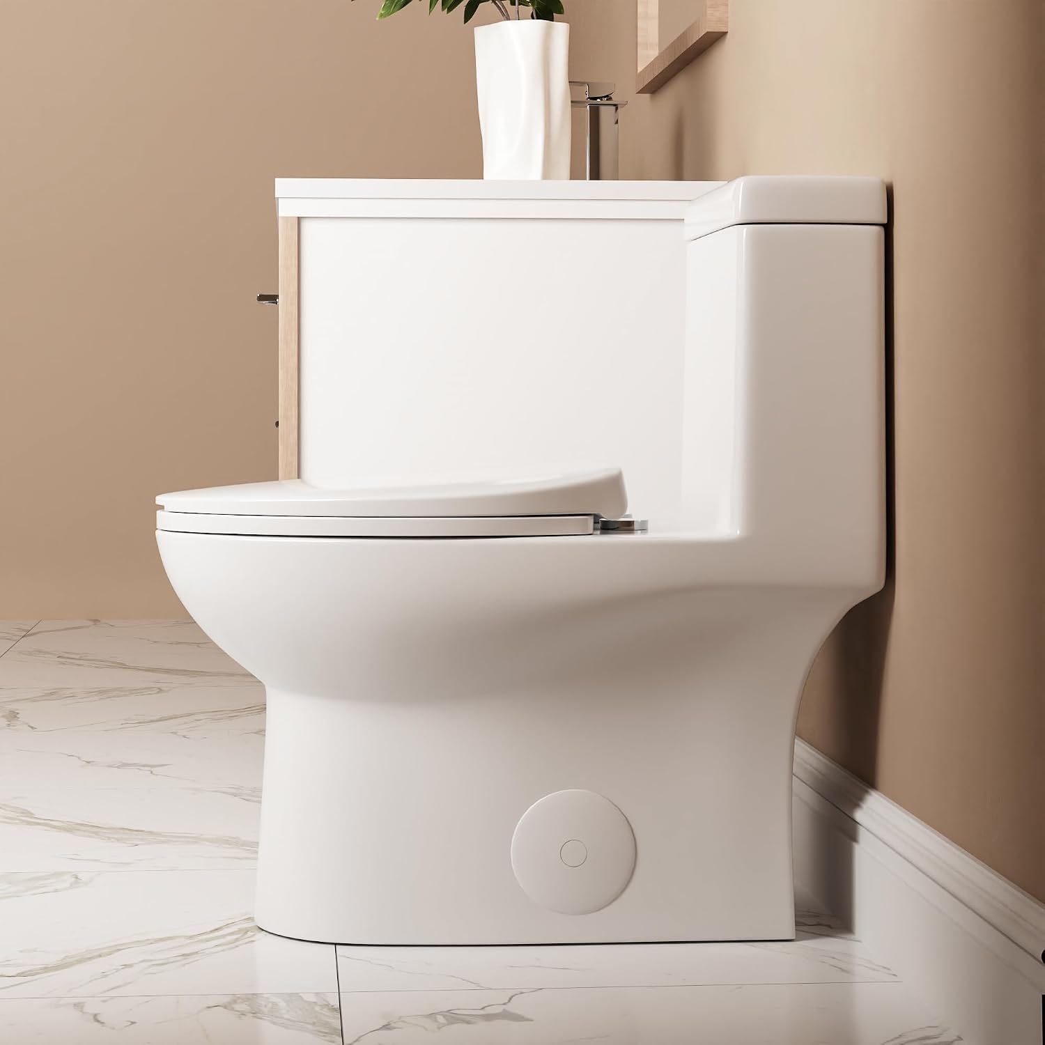DeerValley DV-1F52816 Ally White Ceramic Standard Comfortable Seat Height Elongated Dual Flush One Piece Toilet with Soft Closing and Quick Release Toilet Seat