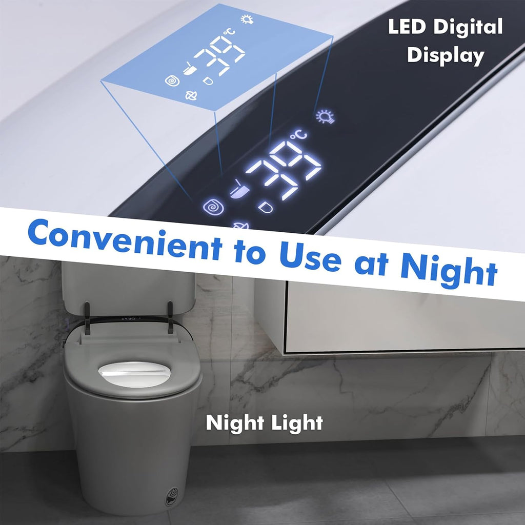 Giantex Smart Toilet, Bidet Toilet Seat Elongated with 1.28 GPF Dual Auto Flush, Adjustable Heated Seat, Dryer, Auto Open/Close Lid, Kick Sensor, Night Light, Remote/Side Knob Control, Tankless Toilet