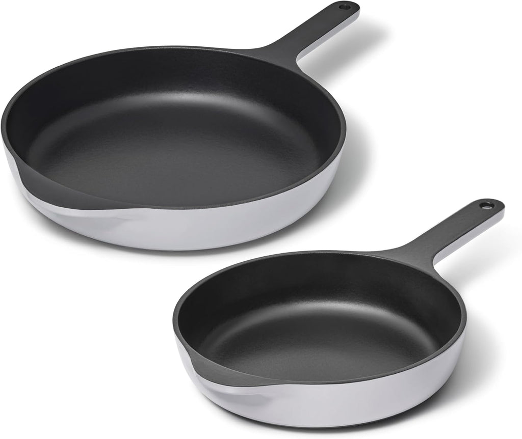 Caraway Cast Iron Skillet Set - 8' & 10.5' Enameled Cast Iron Pan With 3 Layer Enamel Coating - No Seasoning Required - Compatible With All Stovetops - Free From Forever Chemicals - Gray