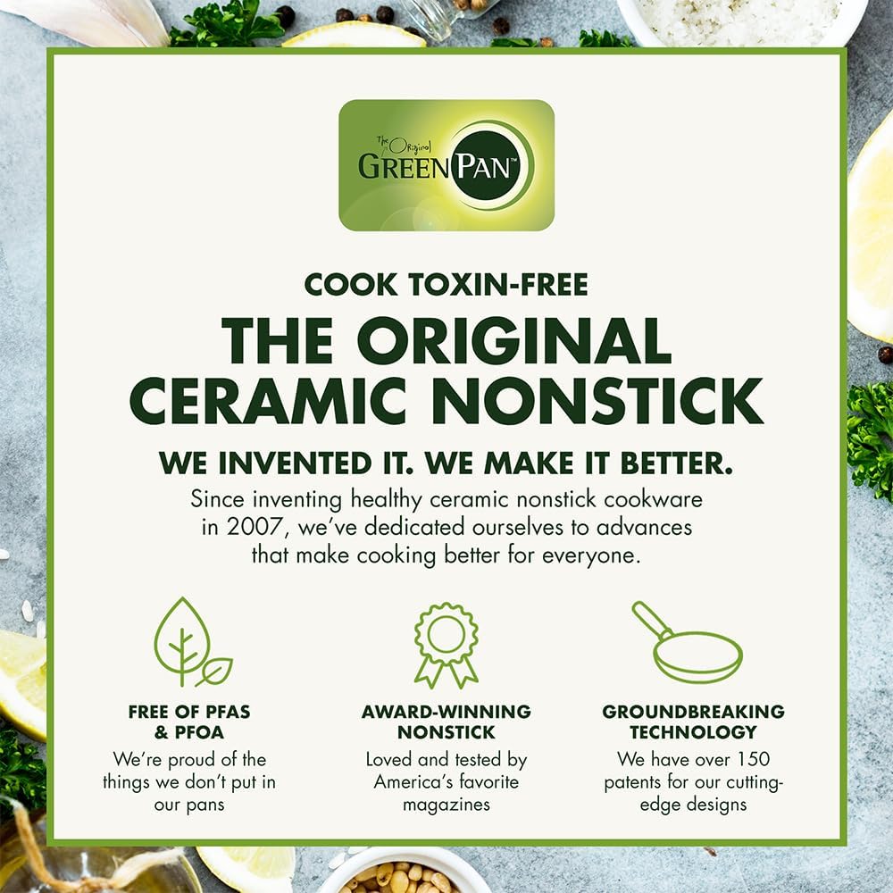 GreenPan Hard Anodized Healthy Ceramic Nonstick, 8' 10' and 12' 3 Piece Frying Pan Skillet Set, Gold Handle, PFAS-Free, Induction Suitable, Dishwasher Safe, Oven Safe, Multi Color Mix