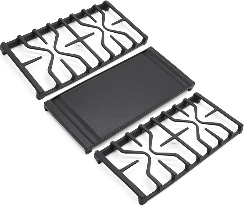 Criditpid WB31X27151 Side Grate & WB31X24738 Center Griddle Plate Kit Replacement Parts for GE Stoves, General Electric Gas Range Burner Grate for JGBS66REKSS JGB735SPSS JGBS86SPSS, 2+1 Pack.