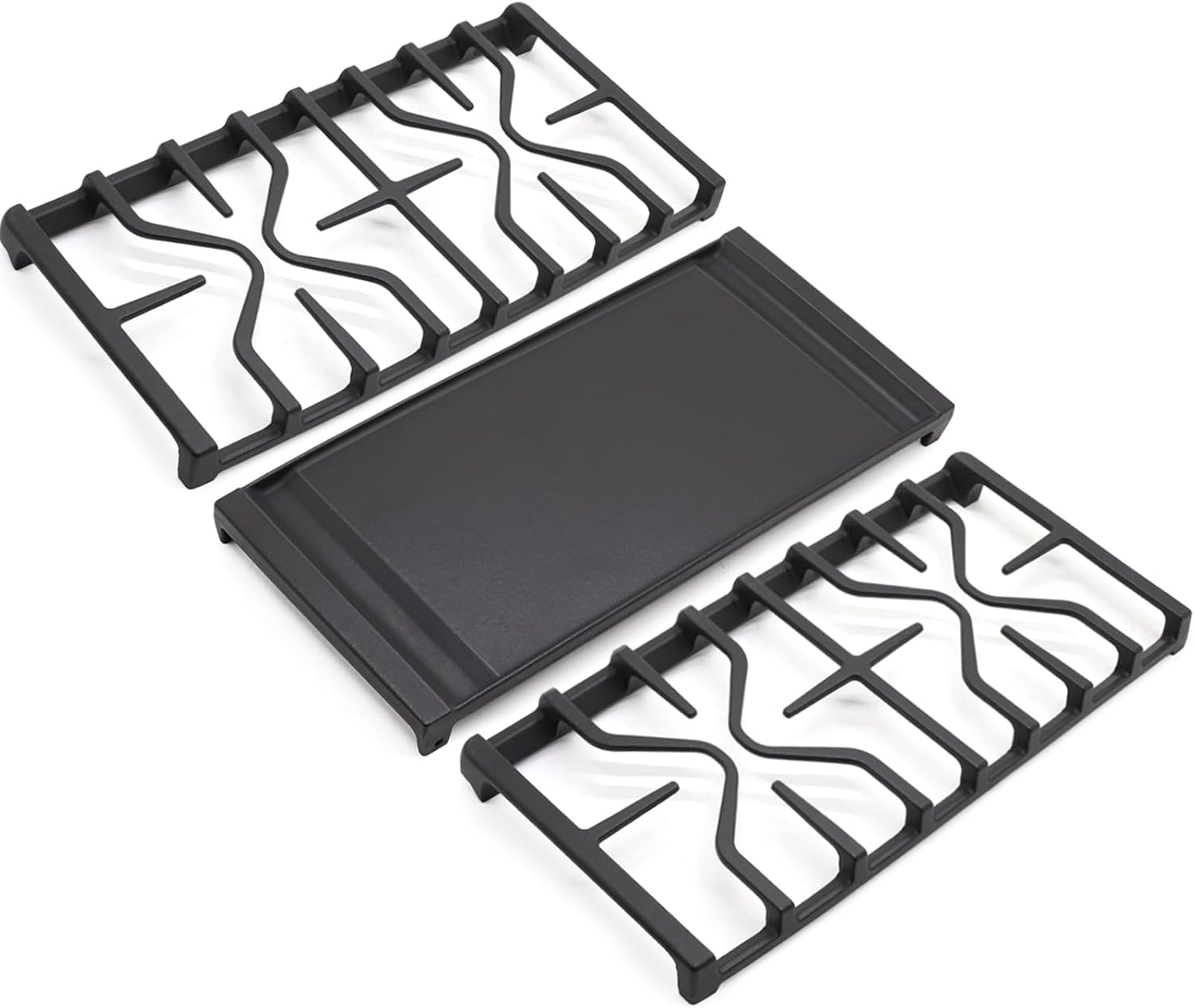 Criditpid WB31X27151 Side Grate & WB31X24738 Center Griddle Plate Kit Replacement Parts for GE Stoves, General Electric Gas Range Burner Grate for JGBS66REKSS JGB735SPSS JGBS86SPSS, 2+1 Pack.