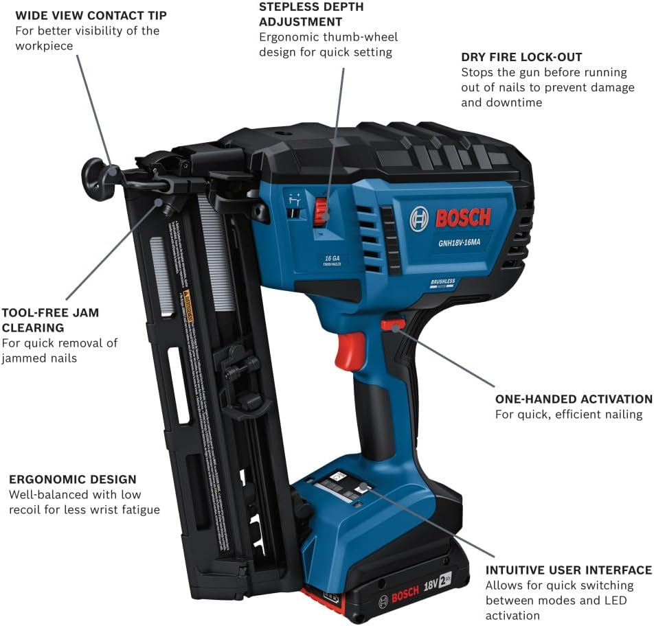 GNH18V-16MAB12 18V Brushless 16-Gauge Angled Finish Nailer Kit with (1) 2 Ah Standard Power Battery