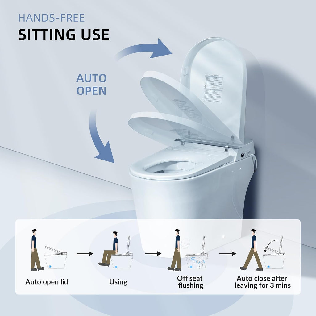 WOODBRIDGE B0990S One Piece Elongated Smart Toilet Bidet with Auto Open & Close, Auto Flush, Foot Sensor Flush, LED Temperature Display, Heated Seat and Integrated Multi Function Remote Control, White