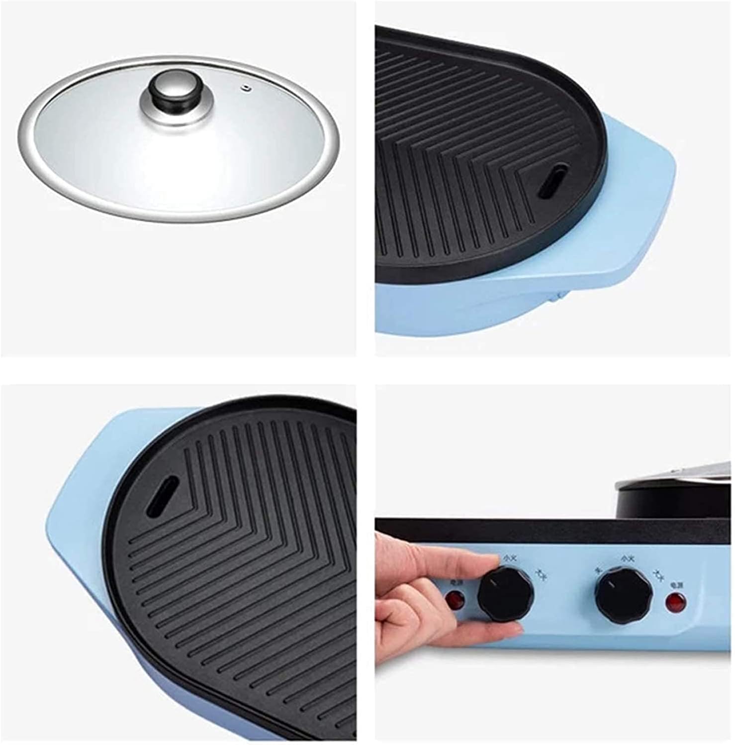 2 in 1 2000W Electric Hot Pot Oven Smokeless Barbecue Machine Home BBQ Grills Indoor Roast Meat Dish Plate Multi Cooker,Household Nonstick Electric Griddle