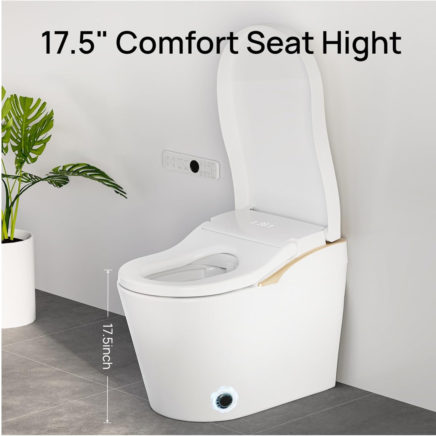 KEIKI Auto Flush Toilet Tankless with Bidet, Auto Open/Close Lid, Heated Seat, Instant Warm Water & Dryer, Comfort Height 17.5', Water-Saving 1.28 GPF