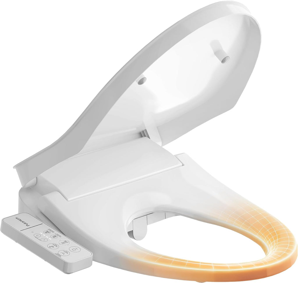 Heated Smart Toilet Seat with Feminine Wash & Dryer, Elongated Bidet with Adjustable Water Temperature, Pressure & Nozzle Position, Easy Installation & Soft-Close Lid for Modern Bathrooms