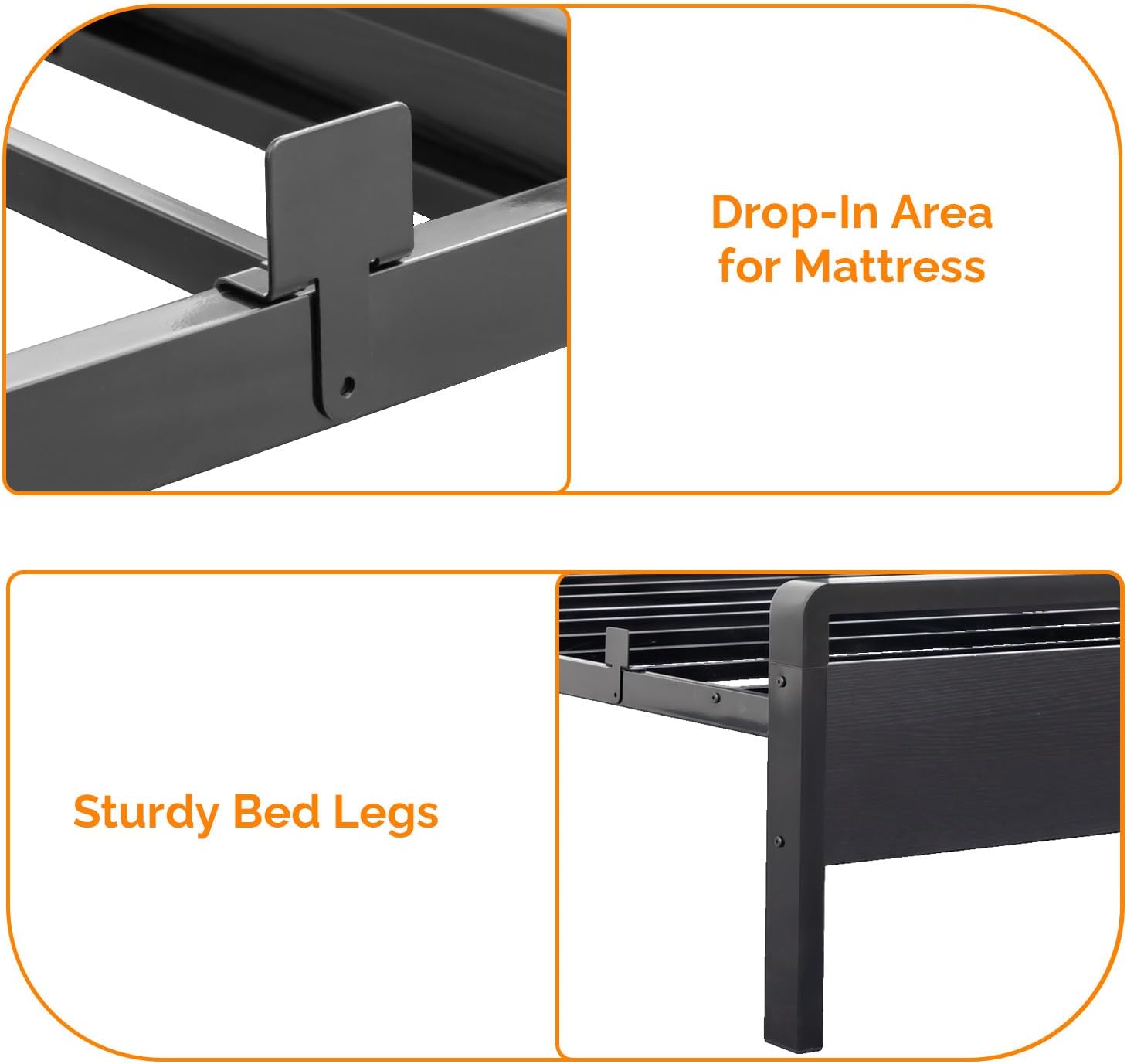 VINGLI Twin Bed Frame Set of 2 with LED Headboard & Footboard, USB Charging Station, Metal Single Platform with 12-Inch Under Bed Storage Space for Dorm Bedroom Kids Teen Guest Room, Industrial Brown