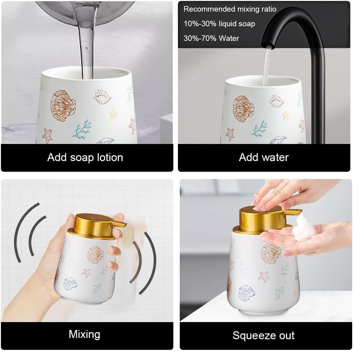 Bathroom Accessories Set Ceramic Bathroom Accessory Set Plant Patterns Accessories with Soap Dispenser Dish Tumbler for Home Decor Victorian(3 Piece Set-Ocean)