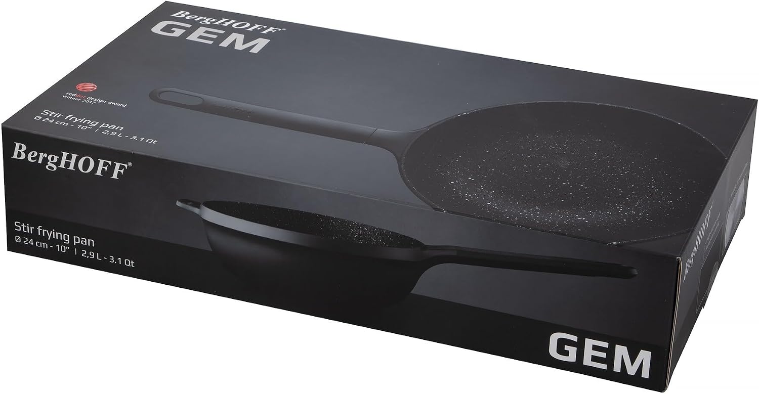BergHOFF GEM Non-stick Cast Aluminum Stir-Frying Pan 10' 3.0 qt. Black Stay-cool Handle, Hanging Loop Ferno-Green, PFOA Free Coating Induction Cooktop Fast Heating