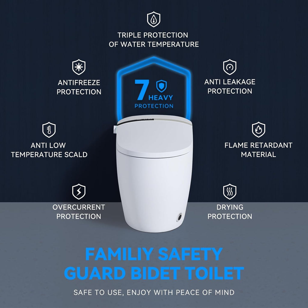 Smart Toilet with Bidet Built In, Heated Seat, Auto Open/Close & Dual Auto Flush, Tankless Elongated Bidet Toilet with Warm Water Wash, Air Dryer, Foot Sensor, LED Display & Backup Flush