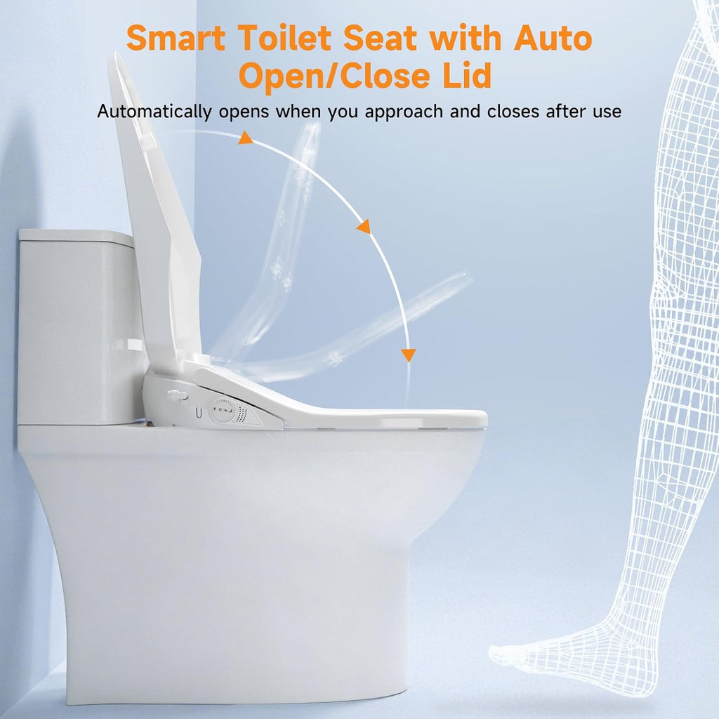 Toilet Bidet Seat with Auto Open/Close Lid, Smart Toilet Seat Elongated, Slow Close Electric Heated Toilet Seat With Instant Warm Water & Dryer, Feminine & Front Rear Wash, Self-Clean, Nightlight
