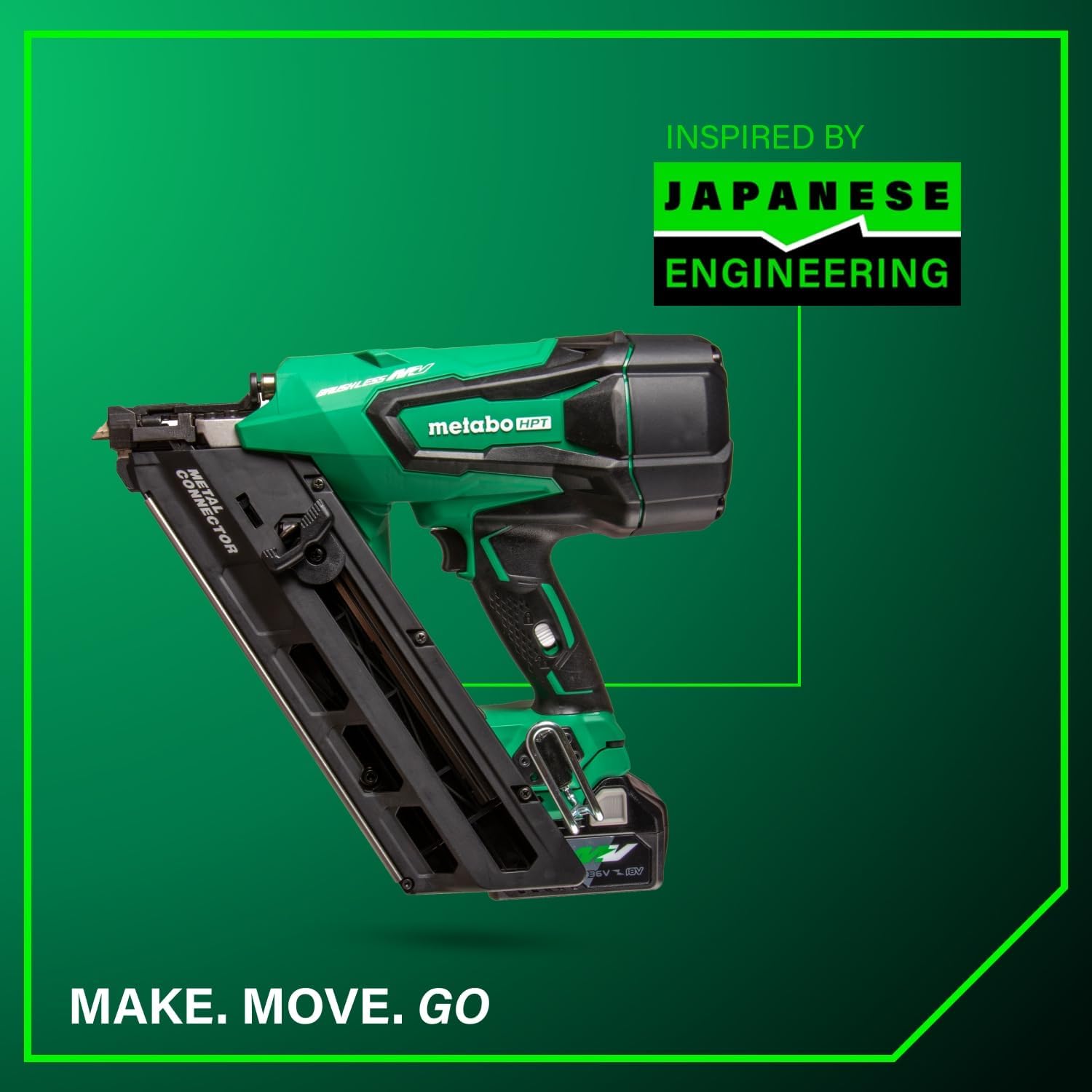 Metabo HPT 36V MultiVolt Cordless Metal Connector Nailer, Power Tool MultiVolt 36V 2.5 Ah Li-ion battery, Pro Tools Innovation Award Winner, Drives 1-1/2' to 2-1/2' Nails, 900 per Charge, NR3665DA