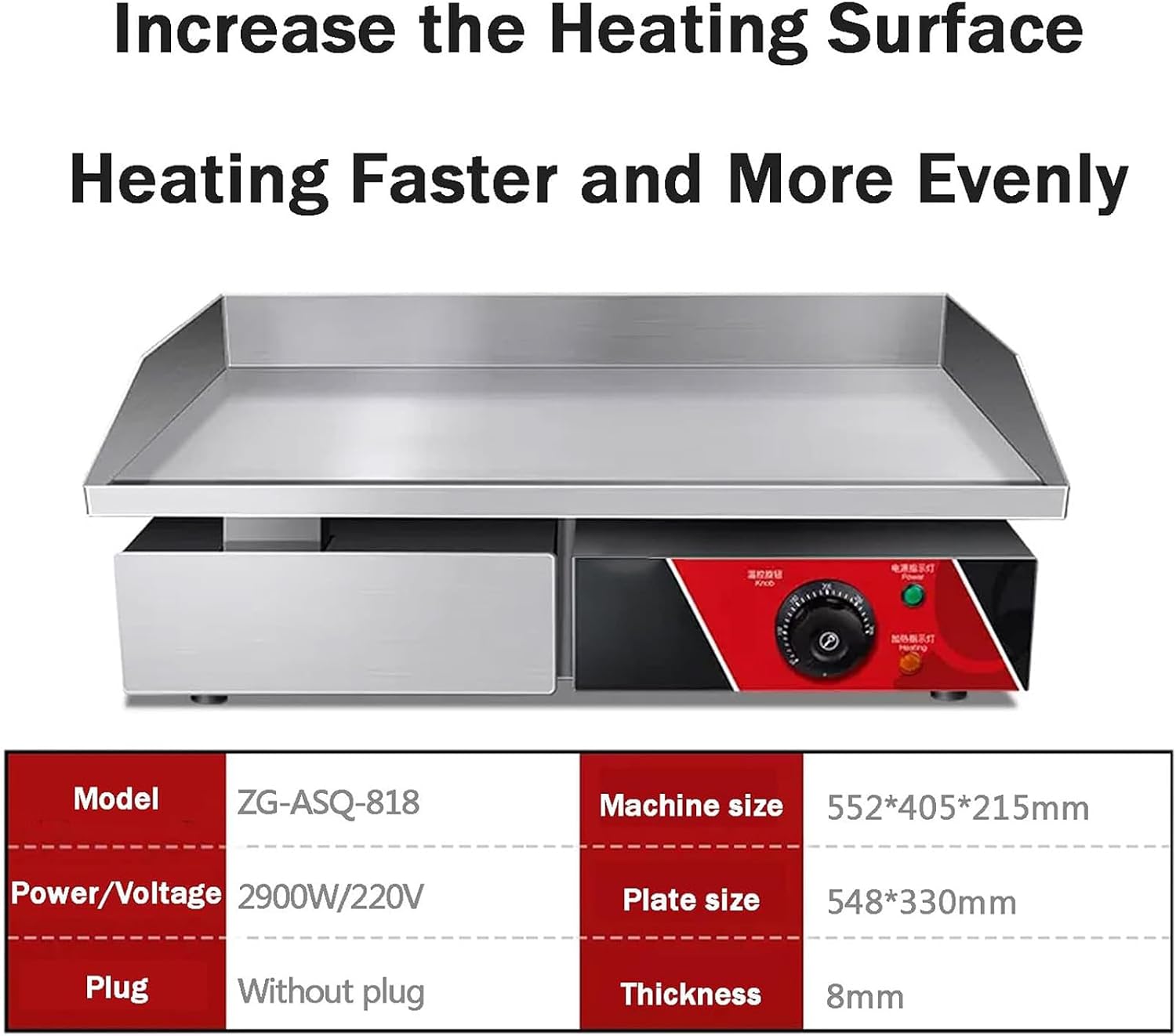Commercial Griddle, Electric Griddle, Cast Iron Griddle, Stainless Steel Frame, 122℉-572℉ Adjustable Temperature Control, Removable Oil Storage Box, Restaurant Teppanyaki Grill,2900w