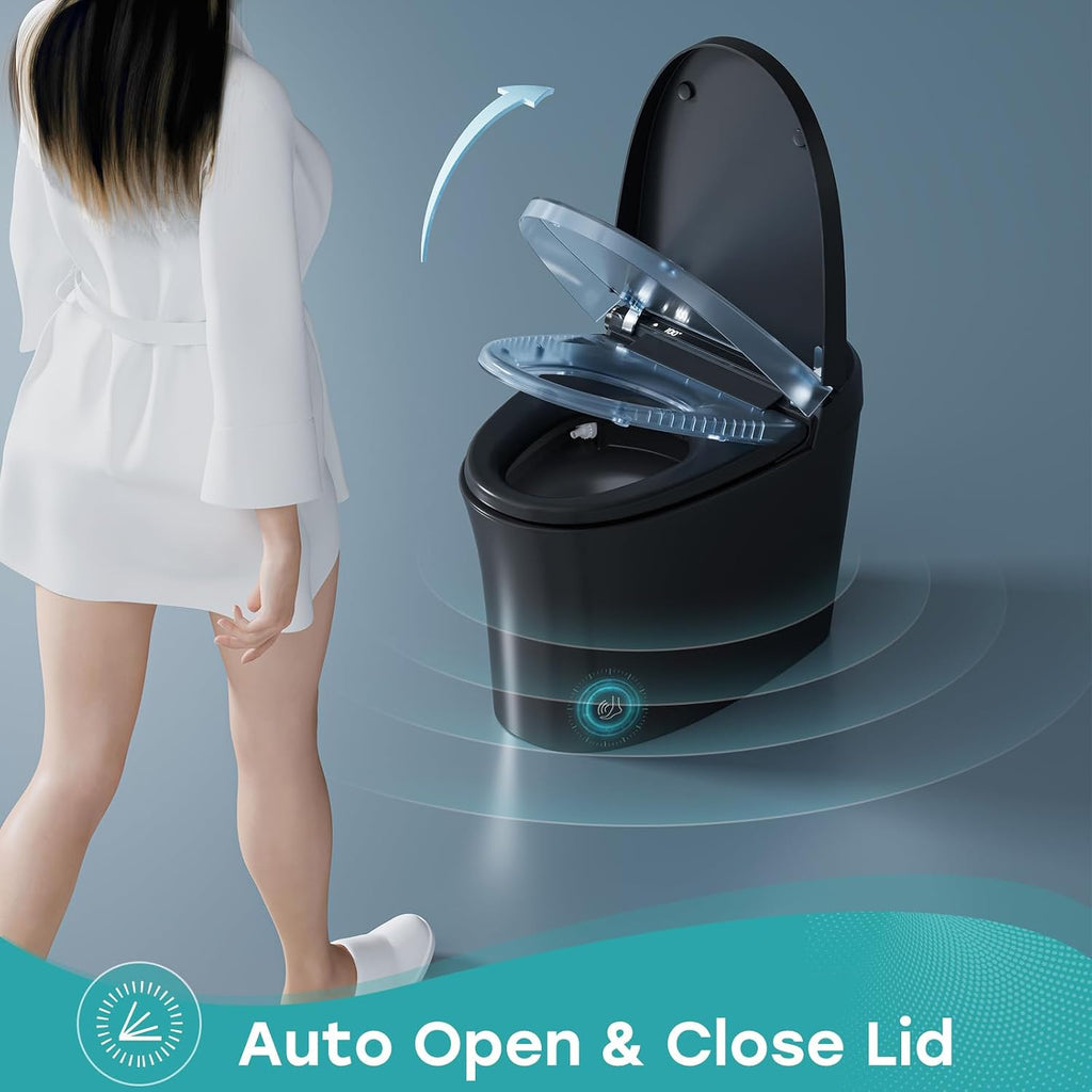 HOROW Black Smart Toilet with Pump and Bidet Built In, Bidet Toilet with Auto Dual Flush and Auto Open/Close Lid, Smart Toilet with Heated Seat, Warm Dryer, Night Light, and Digital Display