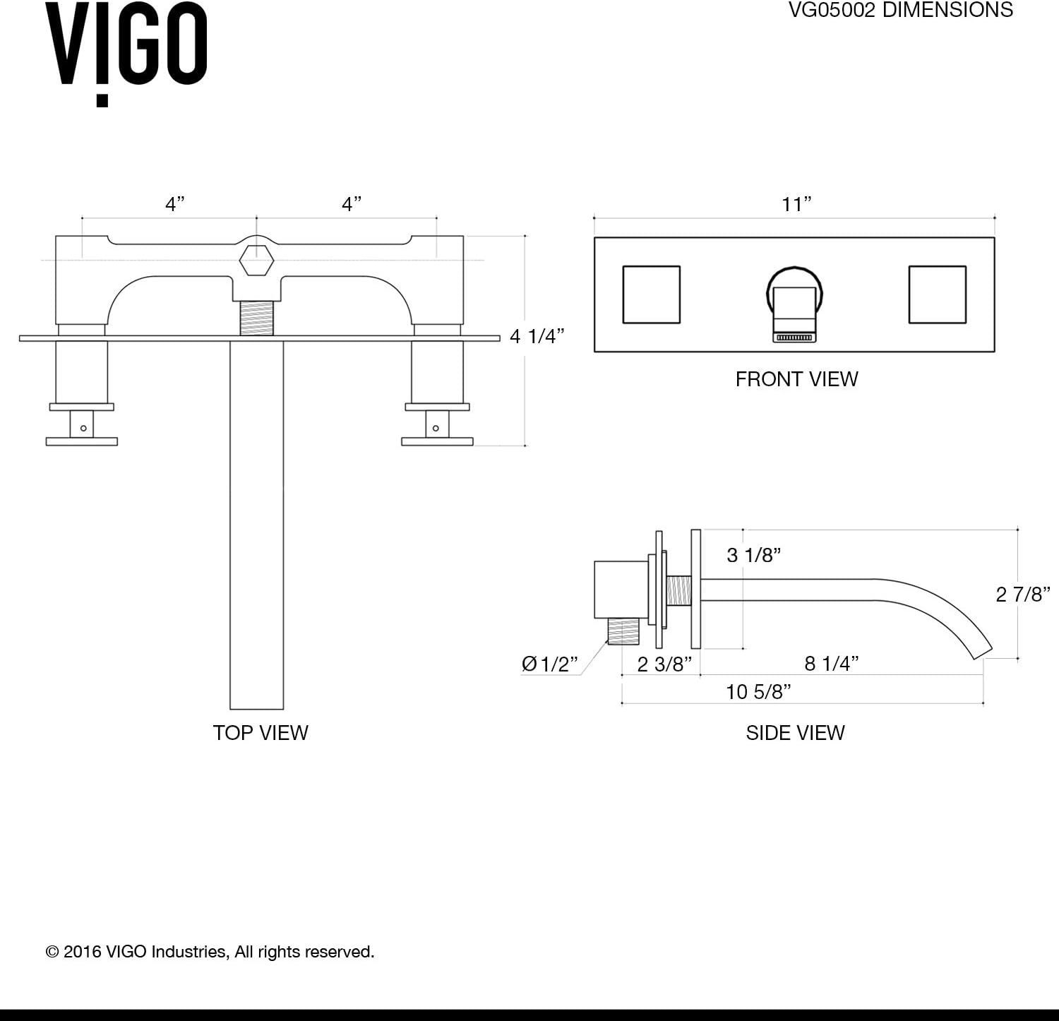 VIGO Titus Waterfall Two-Handle Three-Hole Wall Mount Bathroom Sink Faucet, Brushed Nickel, Modern Design, Solid Brass, 1.2 GPM WaterSense & Ceramic Disc Valve, Corrosion-Resistant