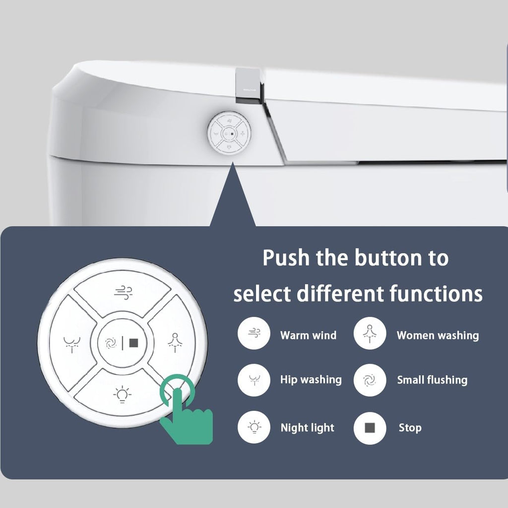 Smart Toilet,One Piece Toilet with Auto Open Close, Auto Flush, Foot Sensor Operation, Heated Seat，Warm Water & Dryer，Night Light，LED Display,White Remote Control