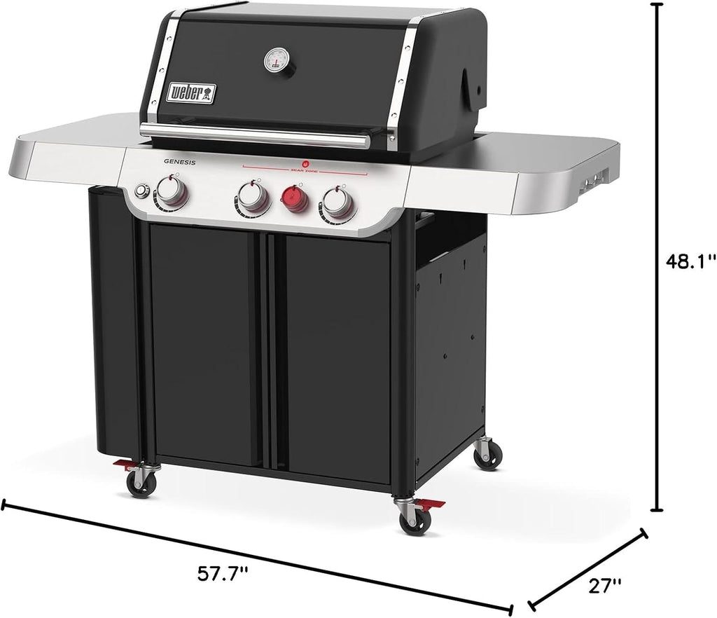 Weber Genesis E-330 Liquid Propane Gas Grill for Outdoor Cooking, 3 Burners, Black – Porcelain-Enameled Cast-Iron Grates, PureBlu Burners & Sear Zone