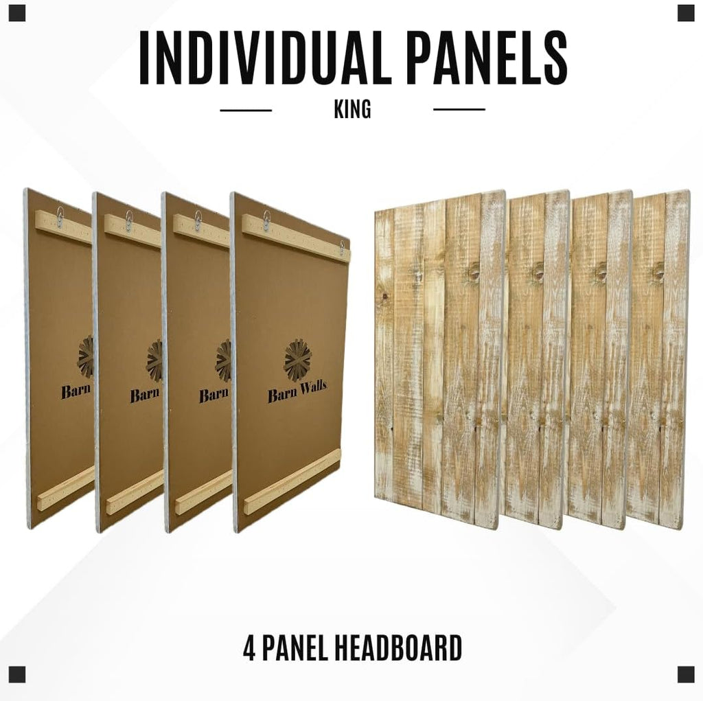 Barn Walls Boho Whitewash Headboard, Bohemian Design, Solid Wood Headboard, Floating Panels, Wall Mount, Adjustable Height, Easy Assembly, King Size