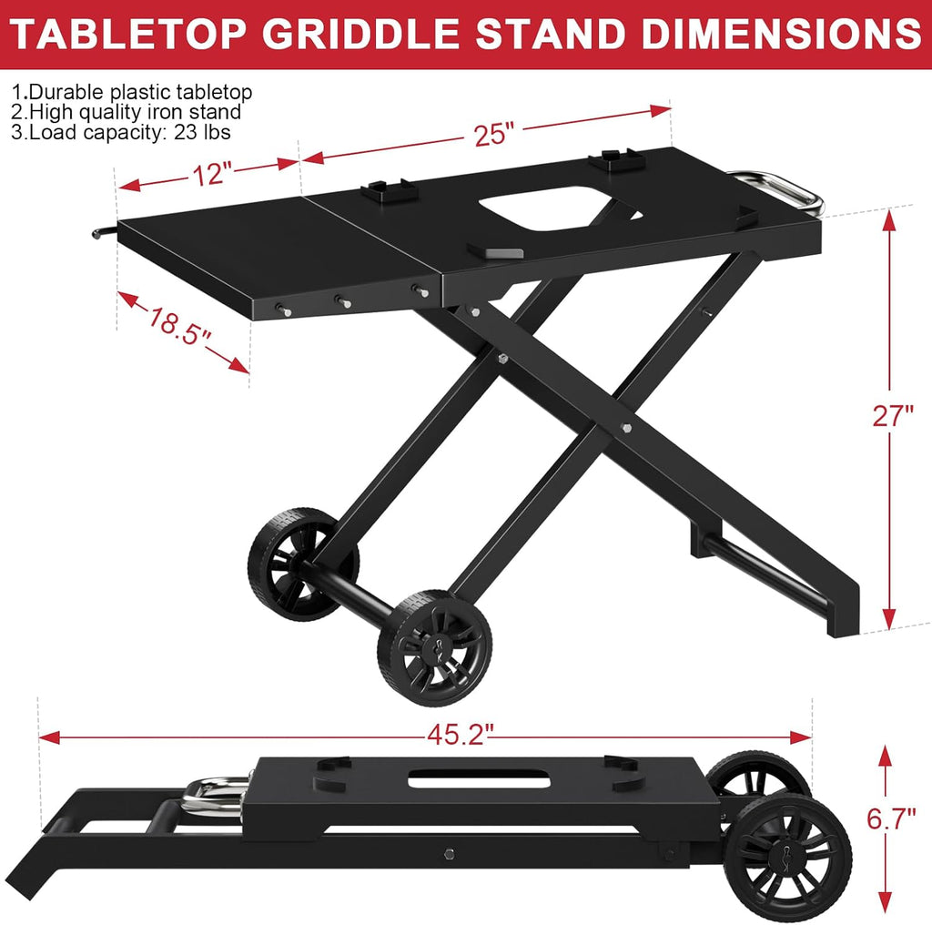 Grill Stand for Ninja Woodfire Outdoor OG700 OG800 Series, Portable Folding Grill Table Cart for Ninja Woodfire OG701 OG850 OG951 and OO101 Pizza Oven with Ninja Side Table