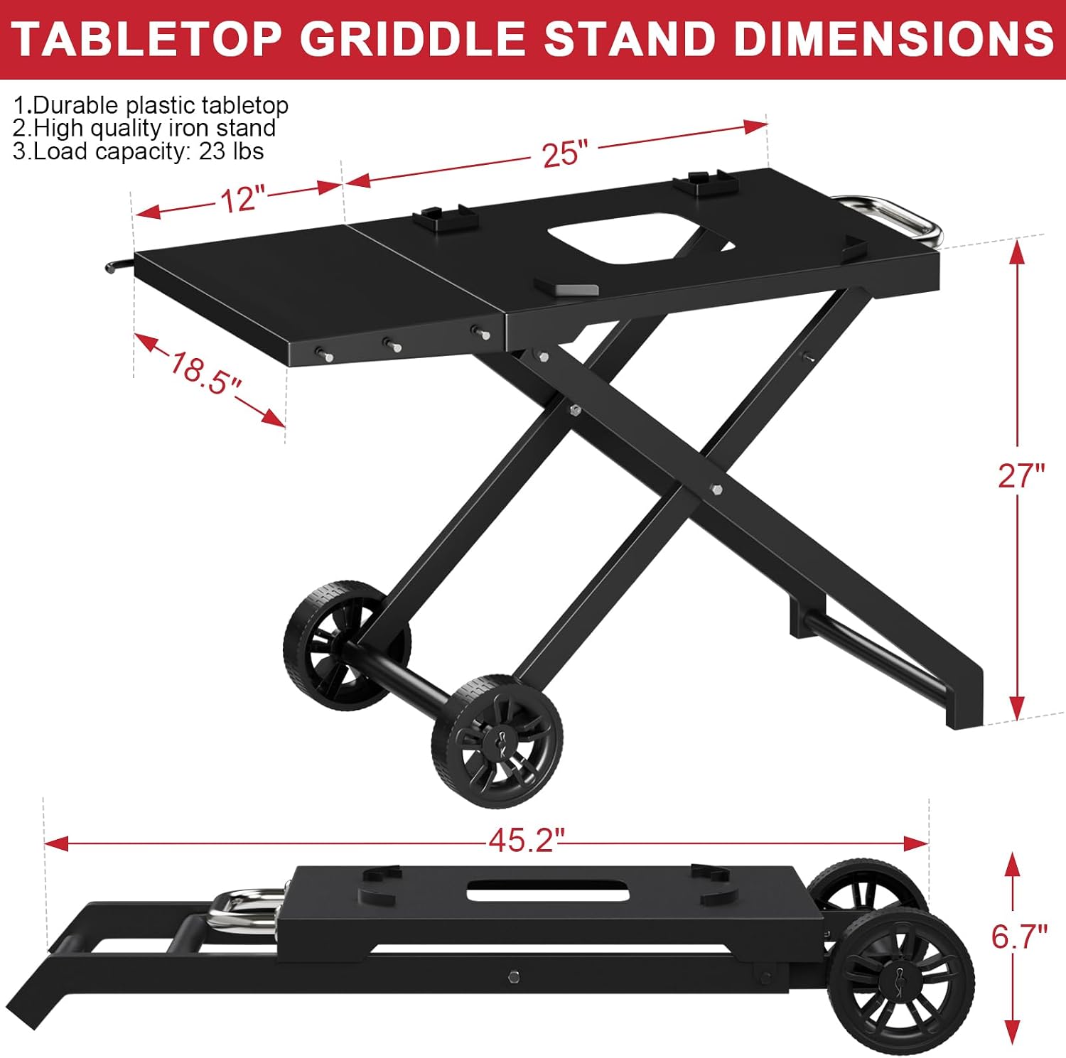 Grill Stand for Ninja Woodfire Outdoor OG700 OG800 Series, Portable Folding Grill Table Cart for Ninja Woodfire OG701 OG850 OG951 and OO101 Pizza Oven with Ninja Side Table