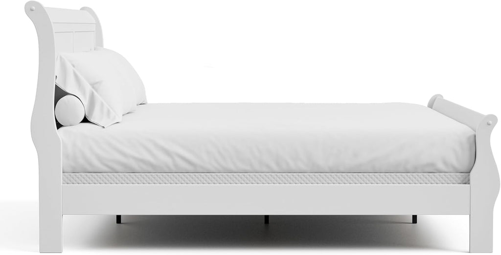 Furniture of America Arabella Traditional Wood King Bed Frame with Headboard and Footboard, Elegant Sleigh Design Bedframe for Bedroom, Guest Room, Easy Assembly, Box Spring Required, White