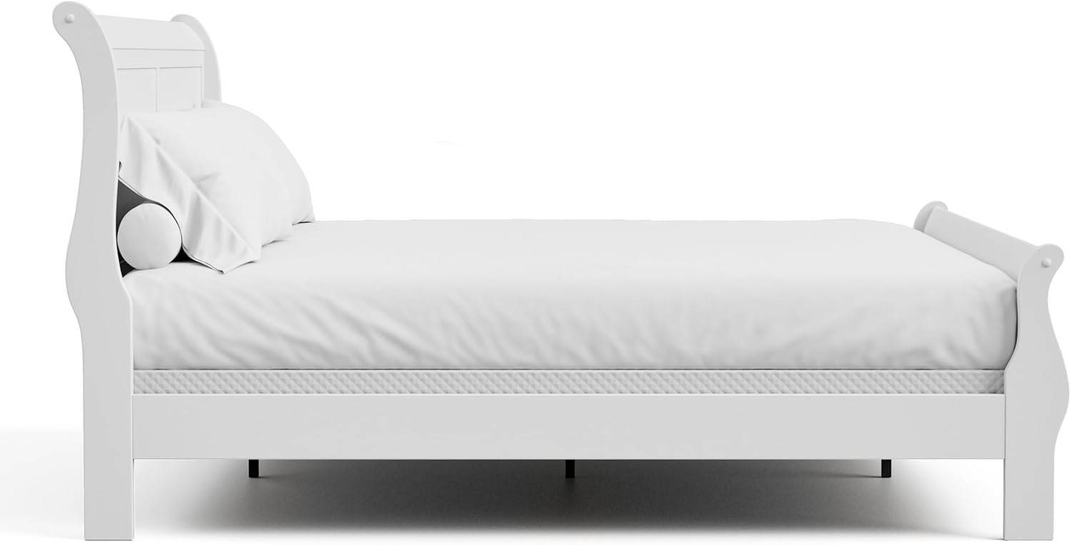 Furniture of America Arabella Traditional Wood King Bed Frame with Headboard and Footboard, Elegant Sleigh Design Bedframe for Bedroom, Guest Room, Easy Assembly, Box Spring Required, White