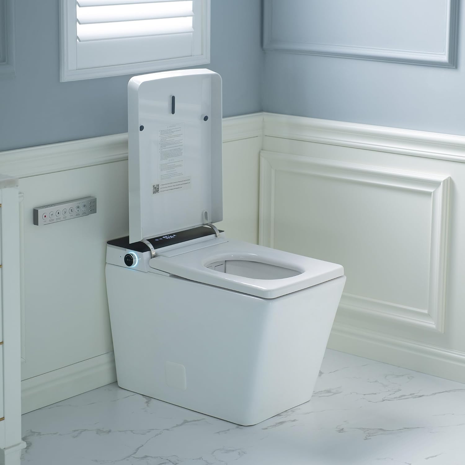 WOODBRIDGE One Piece Square Smart Toilet with with Tank,Auto Open & Close, Foot Sensor, Auto Flush, Multiple Spray Modes, Heated Seat, Warm Water and Air Dryer, Auto LED Nightlight, White