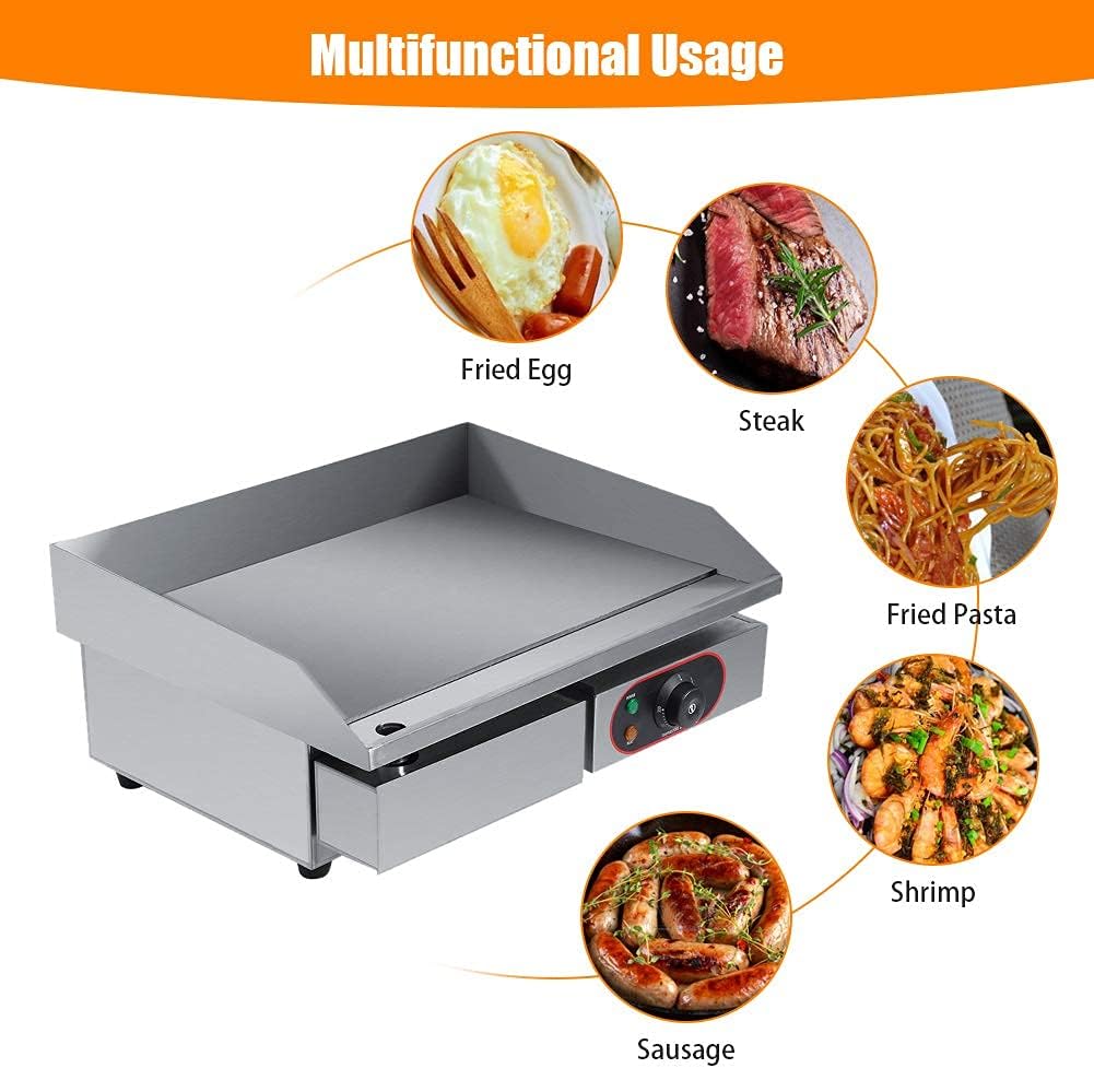 Large Electric Griddle Hot Cooking Plate, Commercial Stainless Steel Adjustable Countertop Hot Plate BBQ Grill, 220-240V 3KW Efficient Nonstick Electric Griddle for Home Barbecue Omelette Fried Food
