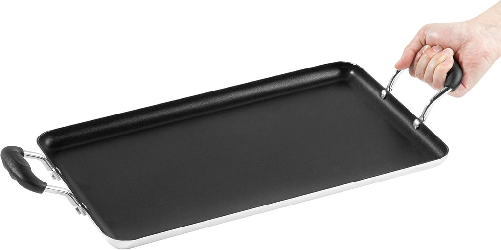 Restaurantware-Met Lux 16.5 x 10.5 Inch Double Burner Griddle, 1 No-Stick Flat Top Grill - Cool Touch Handles, Compatible With Gas And Electric, Aluminum Griddle Pan, Even-Heating, For Eggs