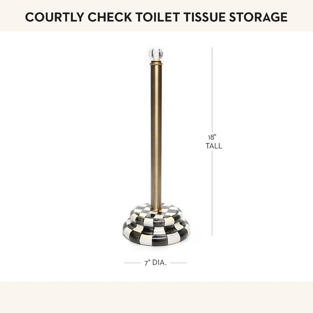 MACKENZIE-CHILDS Enamel Toilet Tissue Storage, Decorative Toilet-Paper Holder Stand for Bathroom, Black-and-White Courtly Check