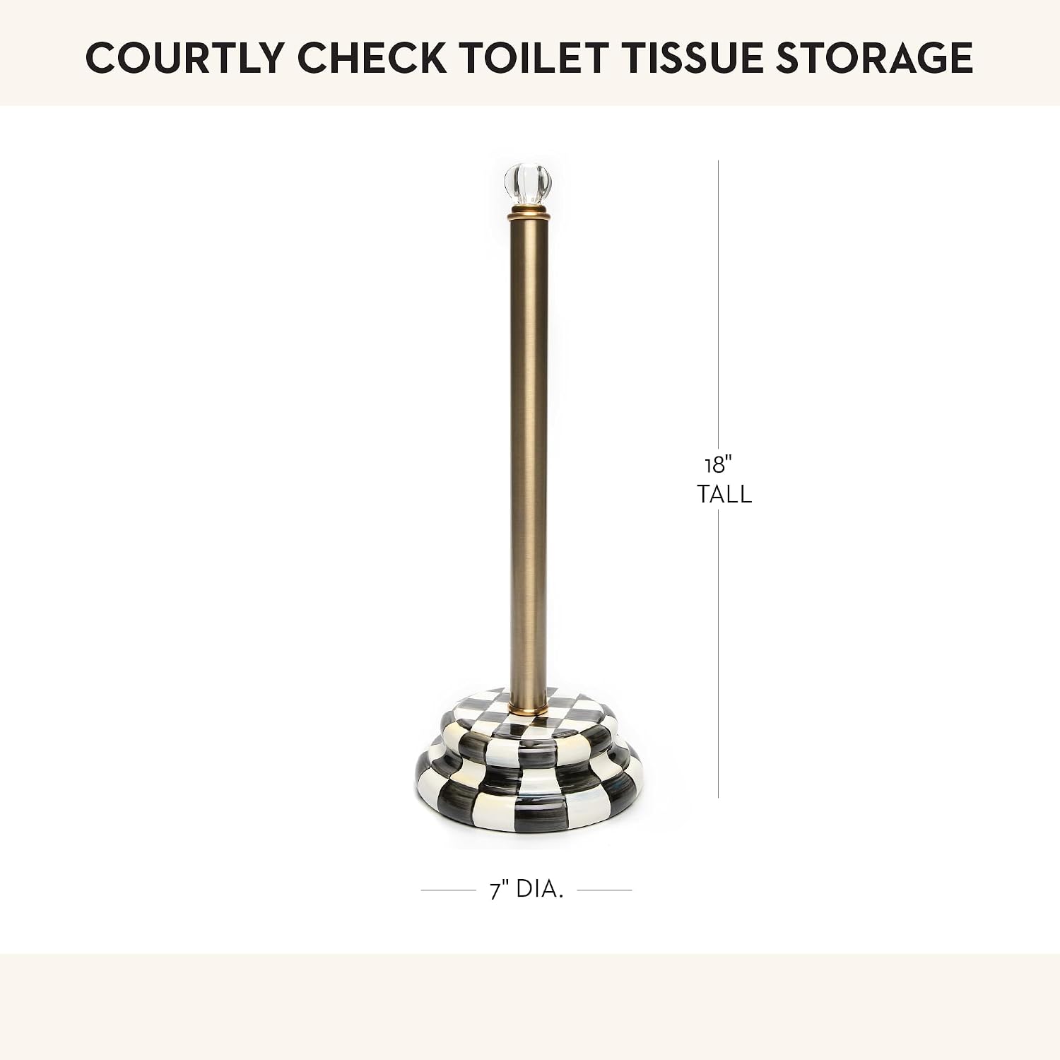 MACKENZIE-CHILDS Enamel Toilet Tissue Storage, Decorative Toilet-Paper Holder Stand for Bathroom, Black-and-White Courtly Check