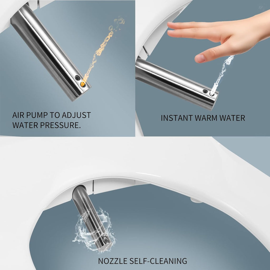 Electric Bidet Toilet Seat Elongated, Instant Warm Water, Heated Seat with Dryer, Self-Cleaning Nozzle, Soft Close Lid & Night Light - Smart Bidet with Adjustable Temp, Pressure & Universal Fit