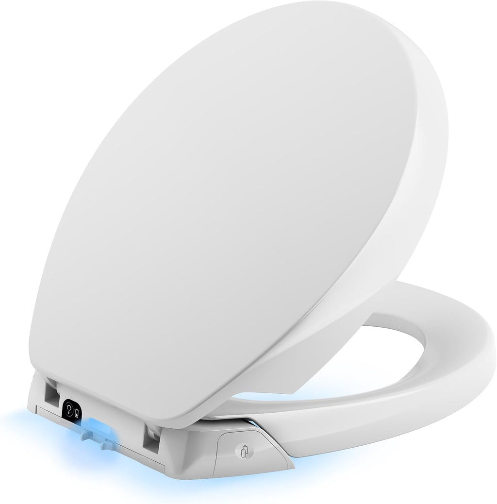 KOHLER K-5589-0 Purefresh Round-Front Deodorizing Toilet Seat with Nightlight, Grip-Tight Bumpers, Quiet-Close Seat, Quick-Release Hinges, Quick-Attach Hardware, No Slam Toilet Seat, White