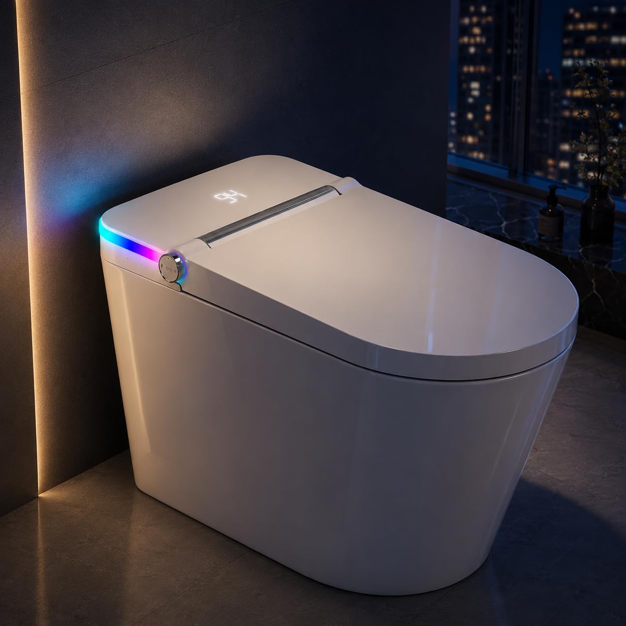 Smart Toilet with Bidet Built In, Heated Seat, Warm Water Wash & Dryer, Tankless Bidet Toilet with Foot Sensor & Night Light, Auto Open/Close Lid & Flush, Wireless Remote, 1.26GPF Water-Saving Design