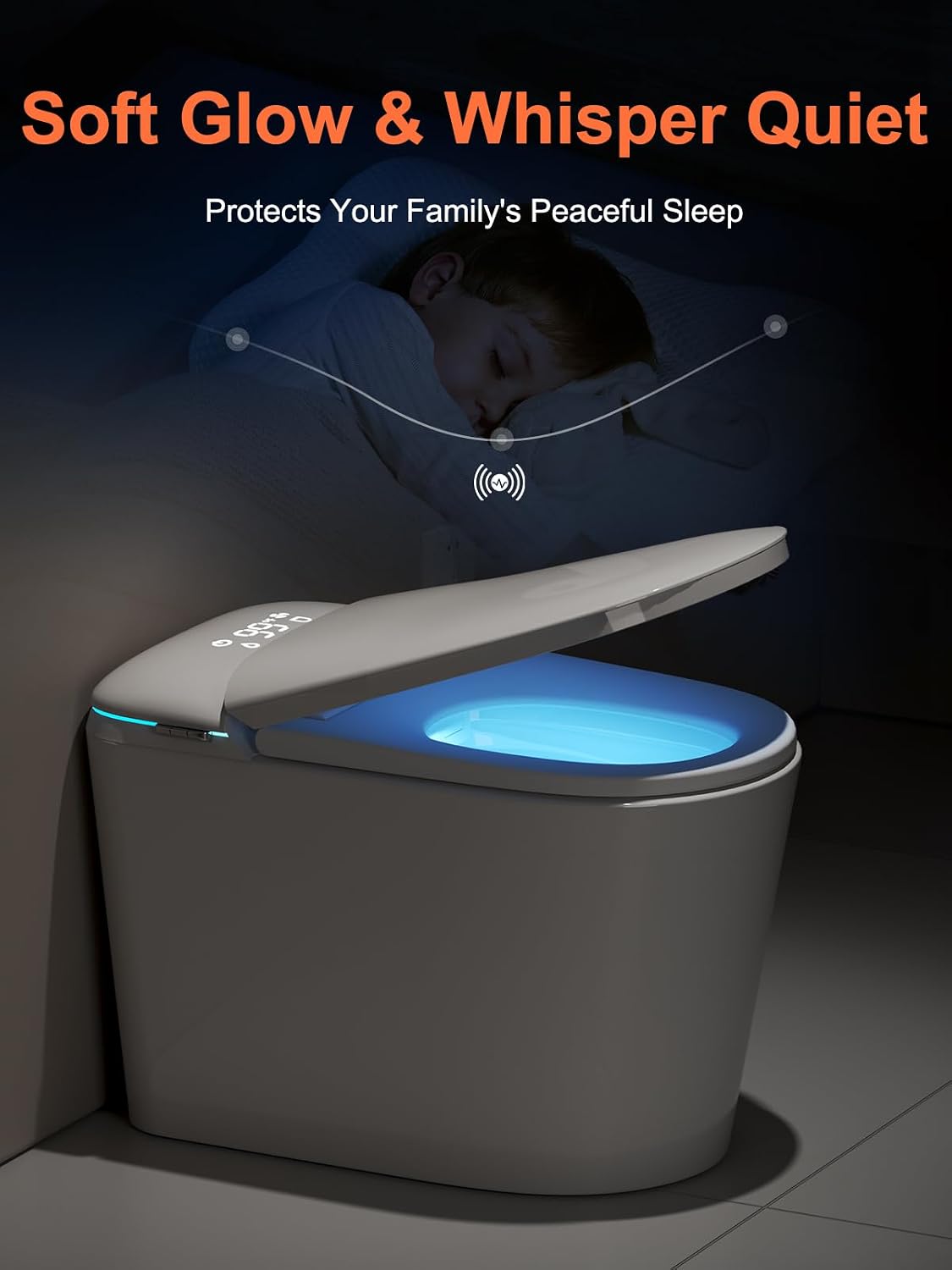 Smart Toilet with Auto Open/Close Lid, ADA Height Heated Seat, Warm Water Bidet, Dryer, Night Light, Dual Auto Flush, Foot Sensor Operation, Modern Elongated One-Piece Toilet for Bathrooms