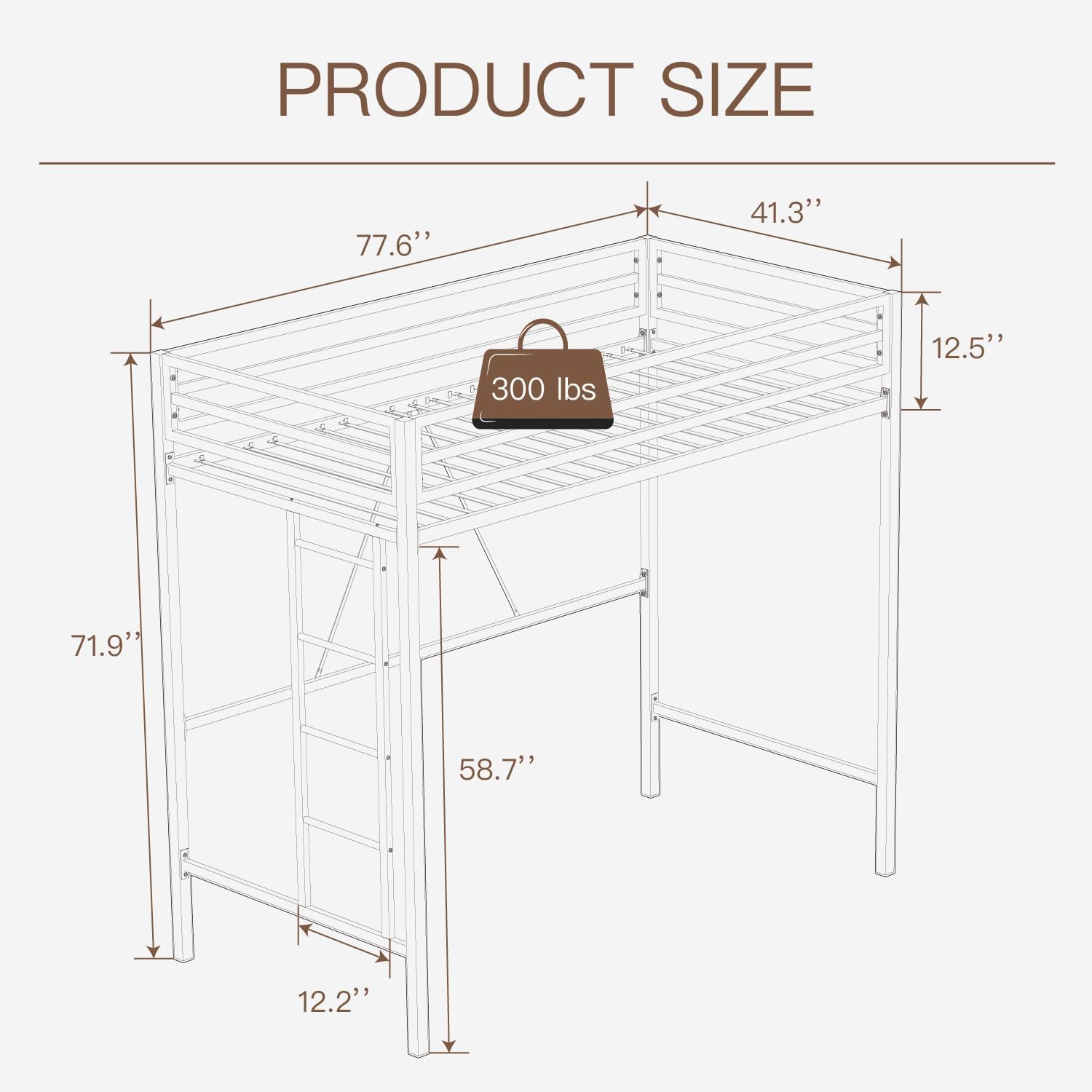 ikalido Metal Loft Bed Twin Size with Safety Guardrail and Ladder, No Box Spring Needed Space Saving Bedroom Furniture,Cream White