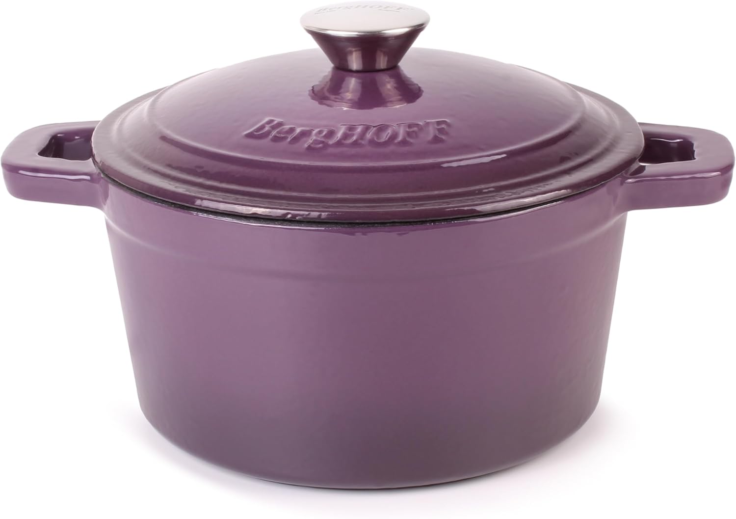 BergHOFF 3Pc Neo Enameled Cast Iron Cookware Set, 3qt. Dutch Oven, Matching Lid, Square Grill Pan 11 Inches, Oven Safe Up To 400°F, Purple