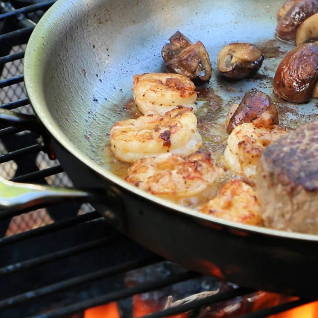 Little Griddle ANYWARE Lifetime Guaranteed 7-Ply USA Crafted Outdoor Indoor Fry Pan with Induction Ready Stainless Steel Cooking Surface, 5-Layer Aluminum Core and Two Helper Handles