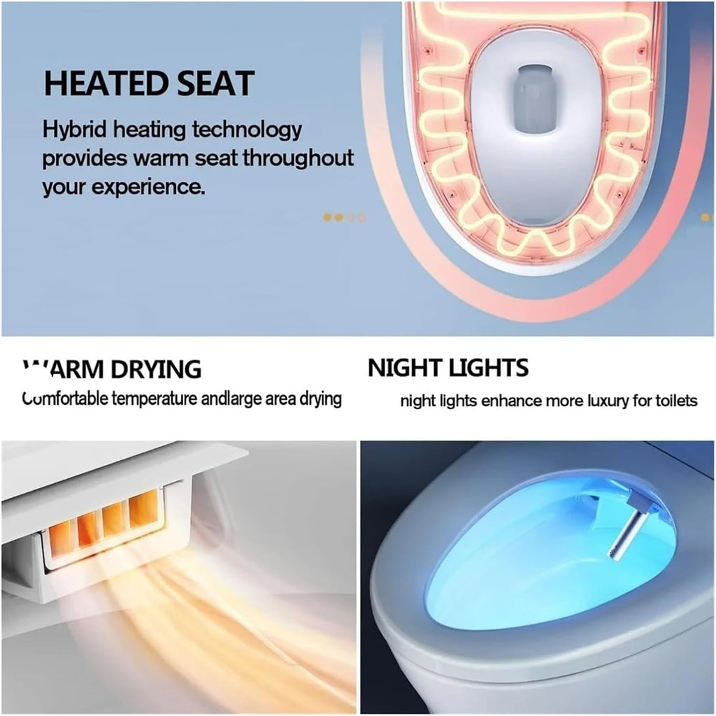 Smart Bidet Toilet Seat Round, Electronic Heated with Adjustable Warm Air Dryer, Unlimited Water(Round)