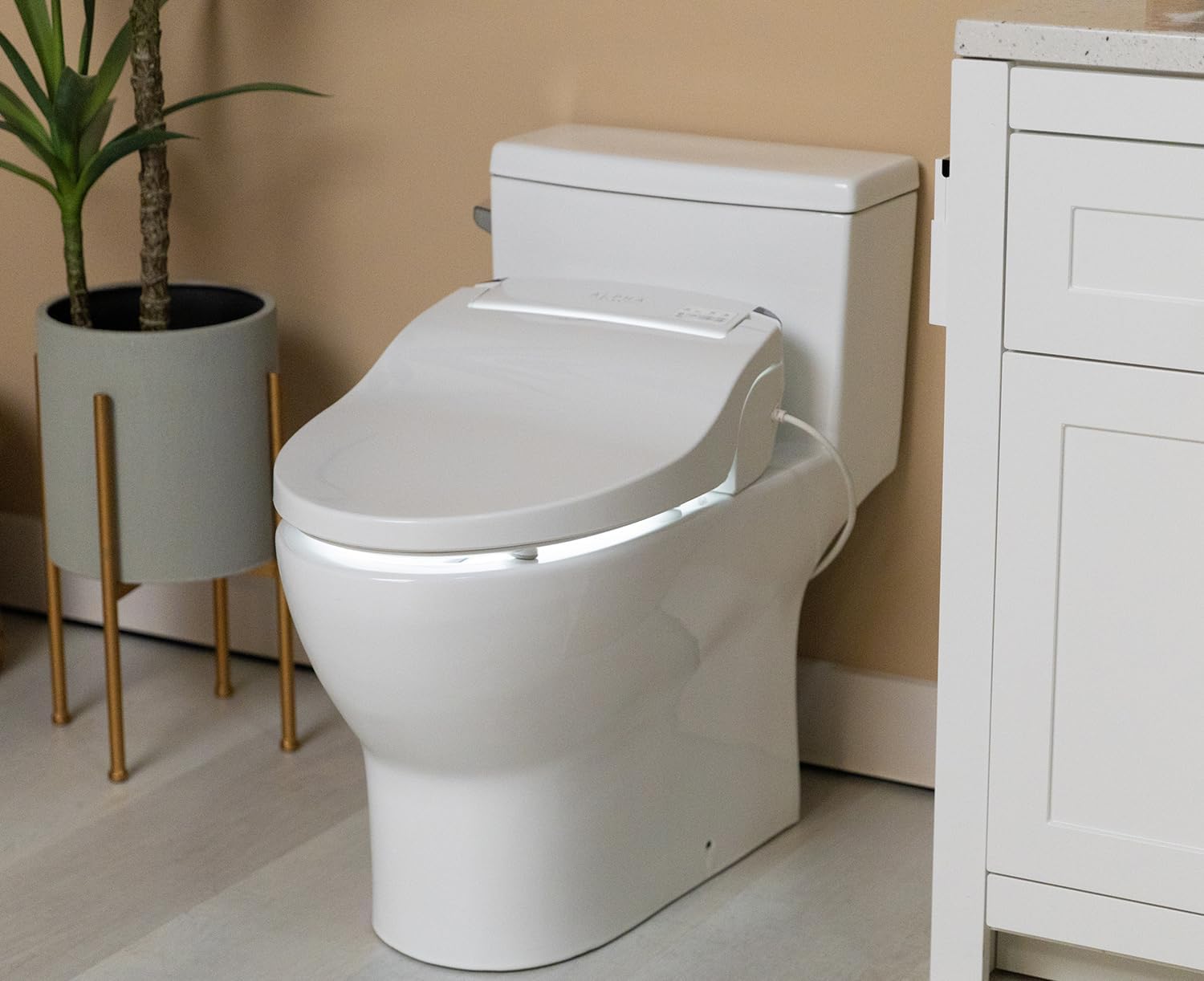 ALPHA BIDET JX2 Elongated Bidet Toilet Seat, White, Endless Warm Water, *NEW* Bowl Mist, LED Light, Quiet Operation, Wireless Remote, Stainless Steel Nozzle, Sittable Lid, 3 Year Warranty