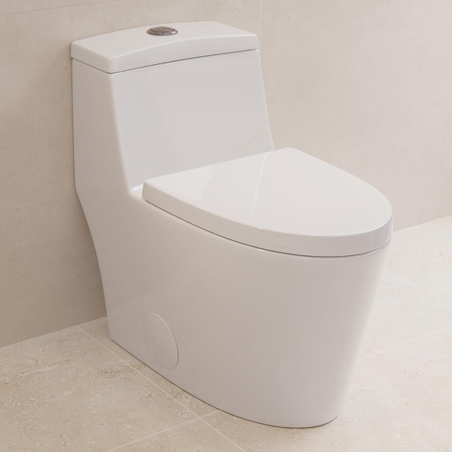 DeerValley Elongated One Piece Toilet with Standard Height Quick Release Seat Dual Flush 1.1/1.6 GPF White 12' Rough In Bathroom Toilet