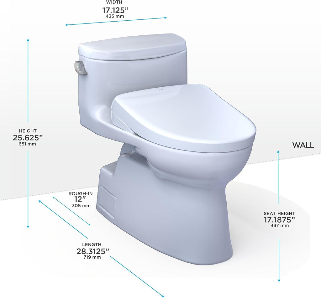 TOTO® WASHLET®+ Carolina® II One-Piece Elongated 1.28 GPF Toilet and WASHLET®+ S7 Contemporary Bidet Seat, Cotton White - MW6444726CEFG#01