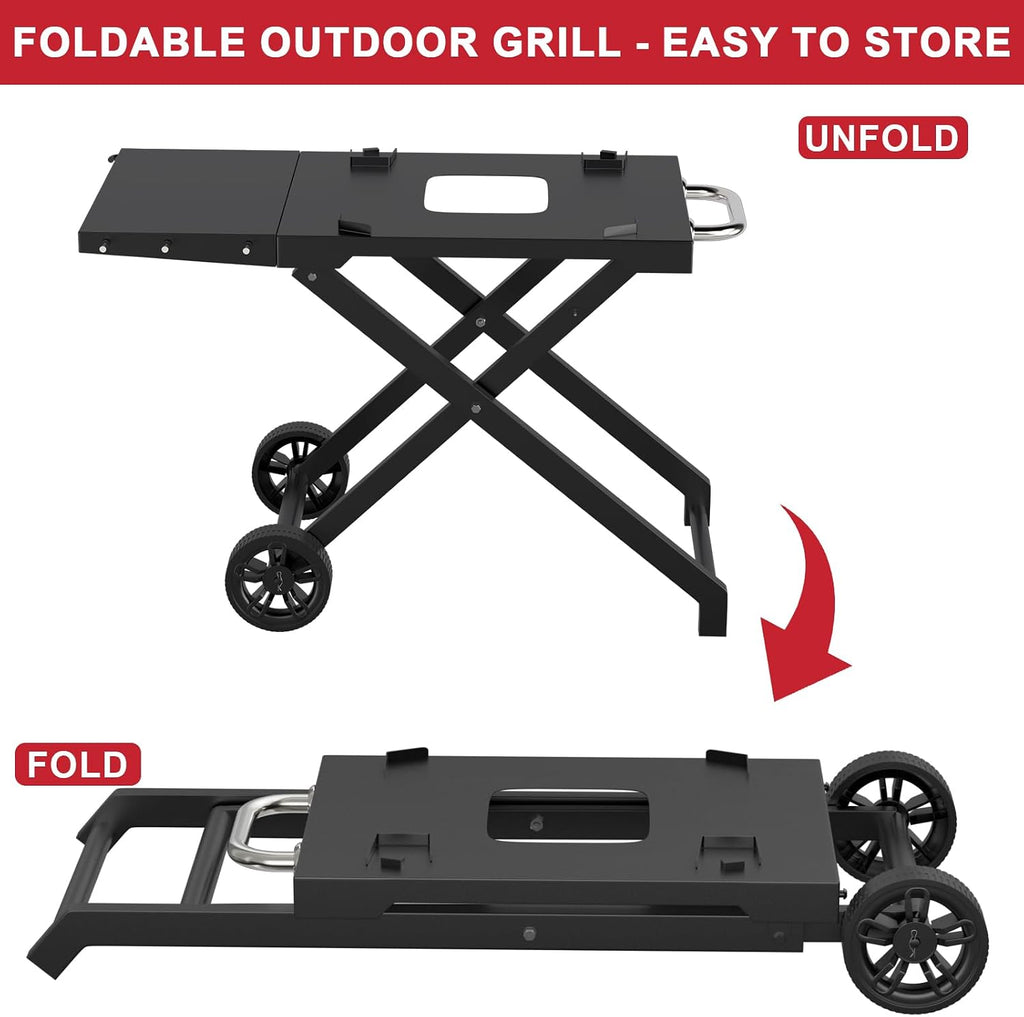 Grill Stand for Ninja Woodfire Outdoor OG700 OG800 Series, Portable Folding Grill Table Cart for Ninja Woodfire OG701 OG850 OG951 and OO101 Pizza Oven with Ninja Side Table