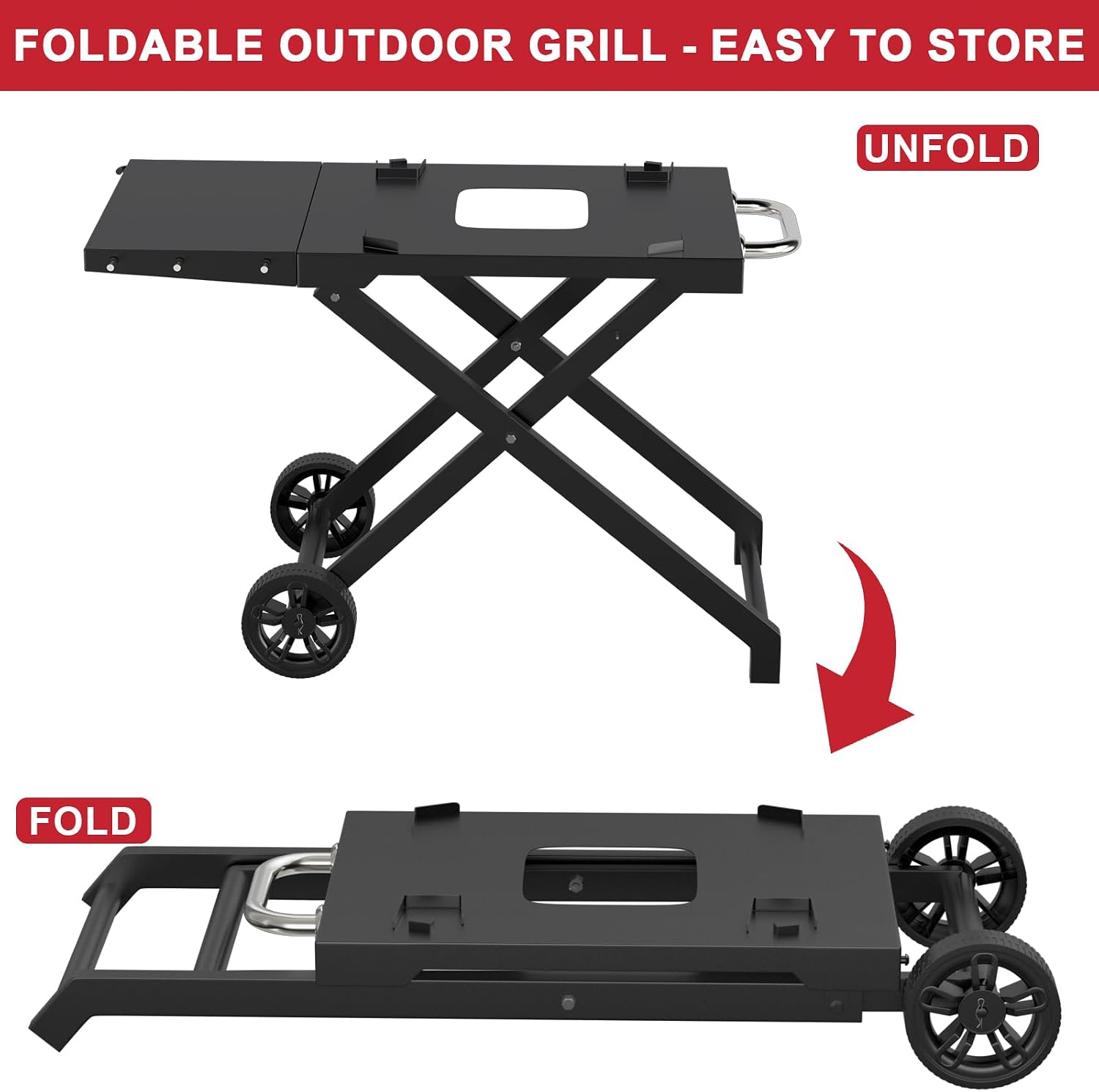 Grill Stand for Ninja Woodfire Outdoor OG700 OG800 Series, Portable Folding Grill Table Cart for Ninja Woodfire OG701 OG850 OG951 and OO101 Pizza Oven with Ninja Side Table